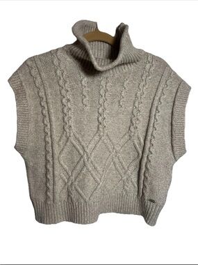 Guess Cable knit Sleeveless Sweater Beige XL Cottagecore Coastal Boho Western
